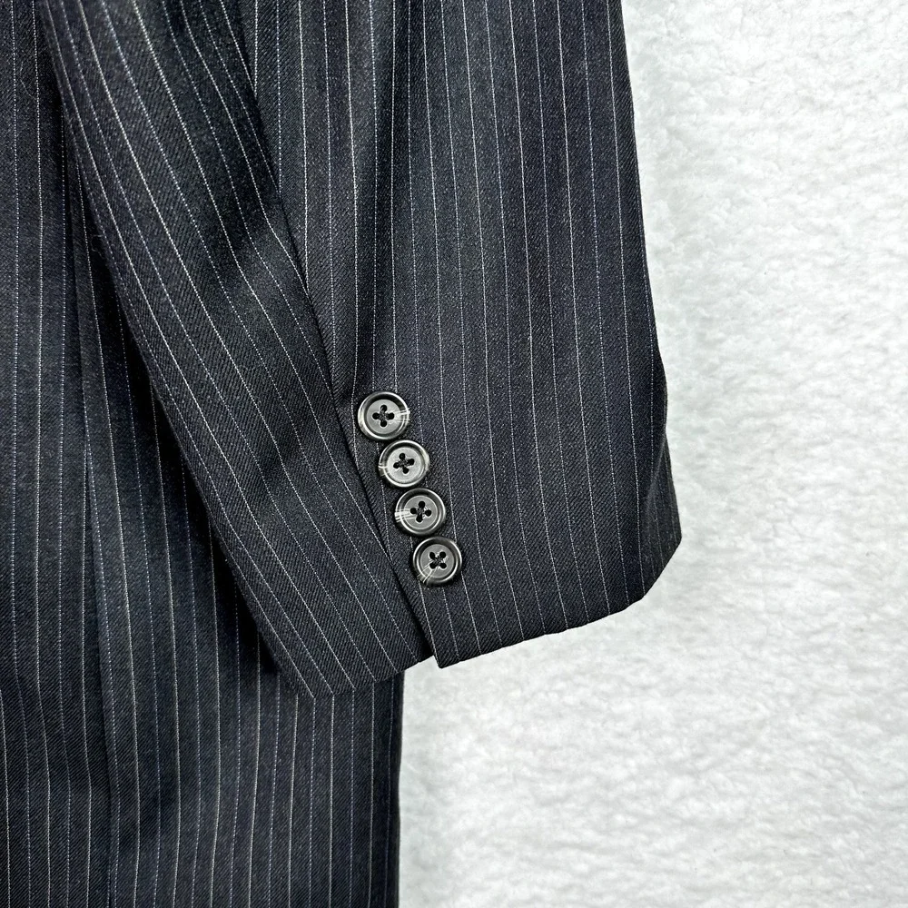 Lauren Ralph Lauren 48L Wool Blazer Mens Black Pinstripe Sport Coat Long Jacket